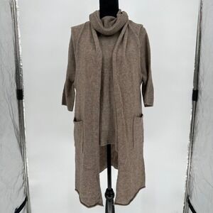 +Beryll 100% Cashmere 2 Piece Oversized Poncho Sweater & Long Cardigan Brown O/S